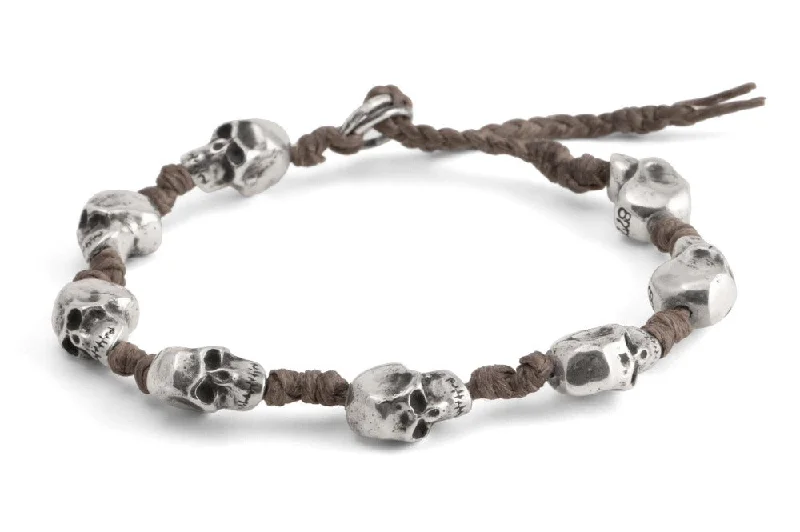 women's delicate chain bracelets-#145 - Men’s bracelet Canvas Sterling Silver Skull brown