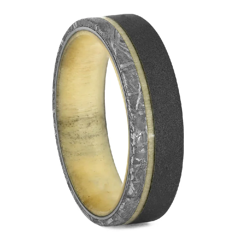 women's simple engagement rings-Aspen Wood Men's Wedding Band with Meteorite in Titanium