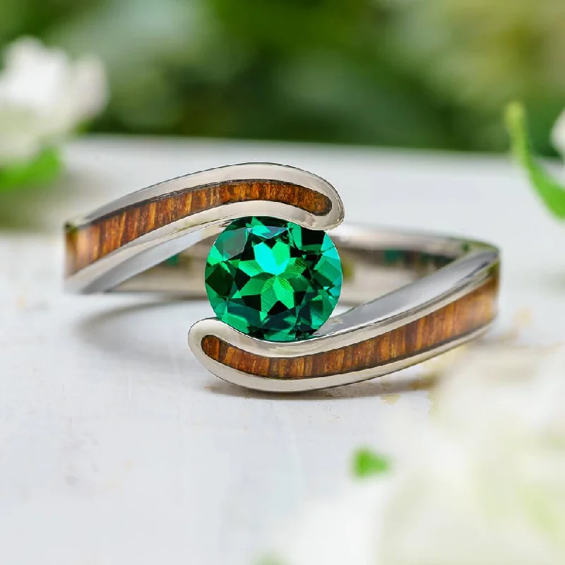 women's personalized engagement rings-Emerald Engagement Ring With Wood Inlay