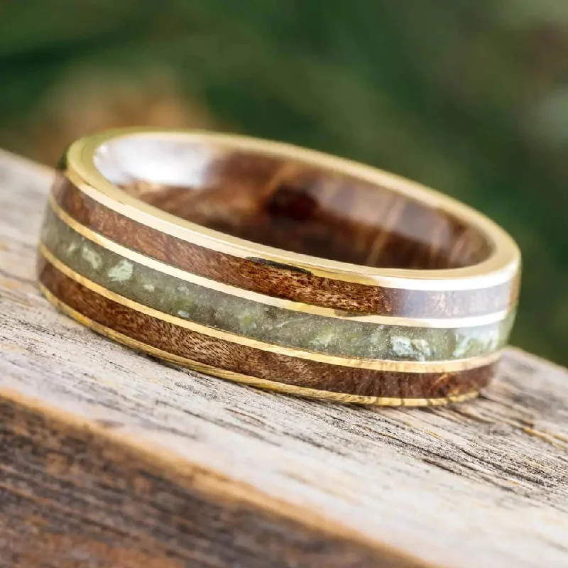 women's rose gold engagement rings-Gold and Jade Wedding Band with Maple Wood