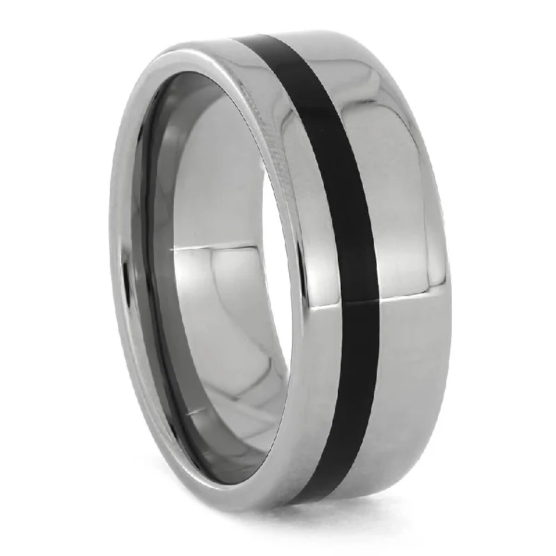 women's refined engagement rings-African Blackwood Wedding Band in Polished Titanium