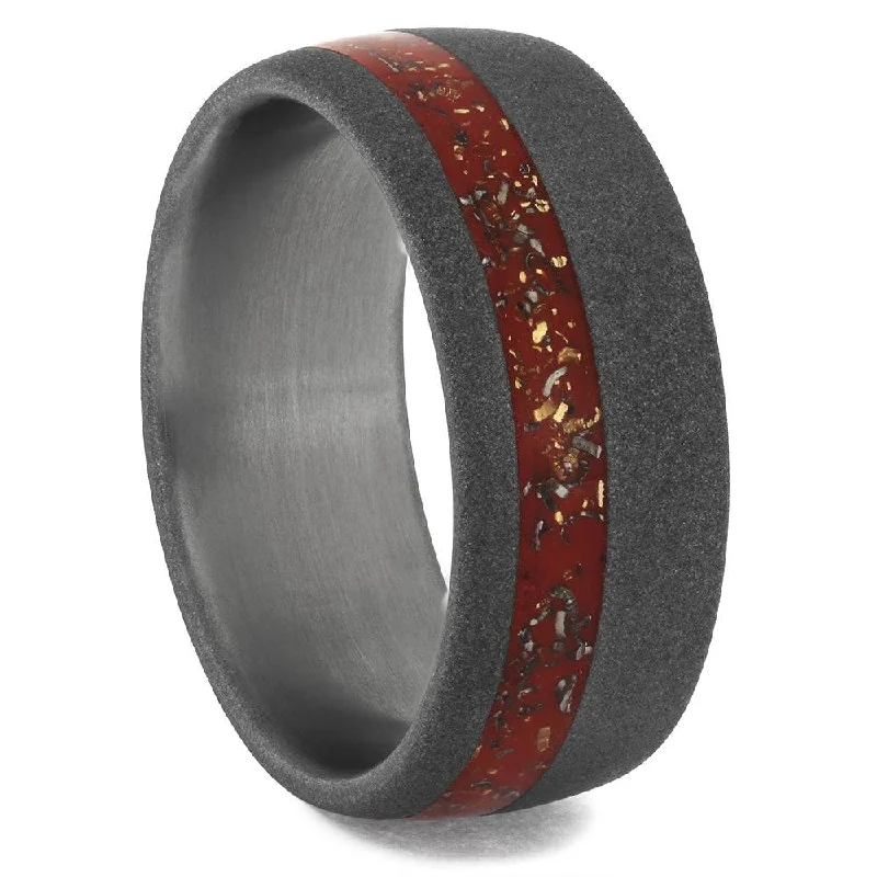 women's birthstone engagement rings-Red Stardust™ Wedding Band In Sandblasted Titanium