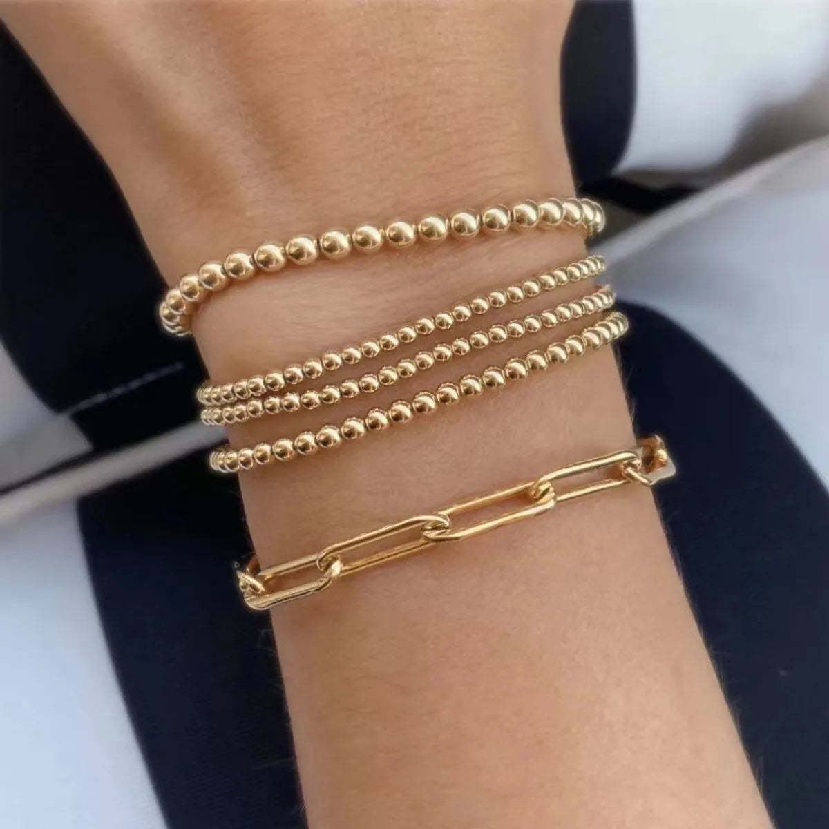 women's celestial-inspired bracelets-Stainless Steel Bead Bracelet Bracelet Elastic Leather Cord Stacked Women's Bracelet