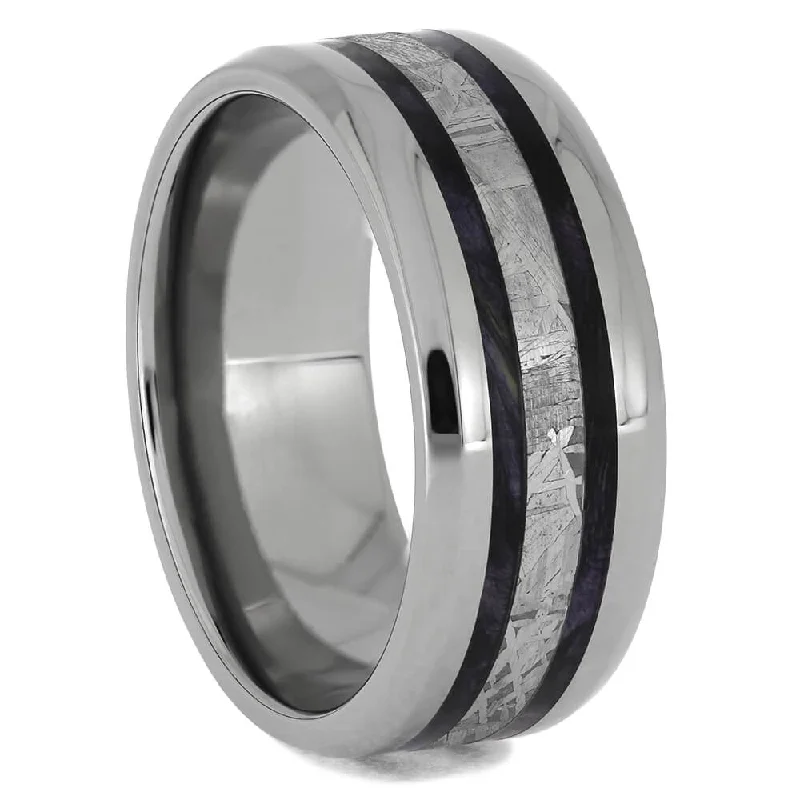 women's thick band engagement rings-Meteorite Wedding Band with Purple Box Elder Wood