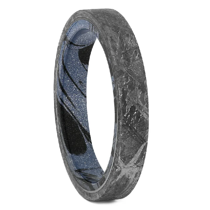 women's bold engagement rings-Meteorite Wedding Band with Mokume Sleeve