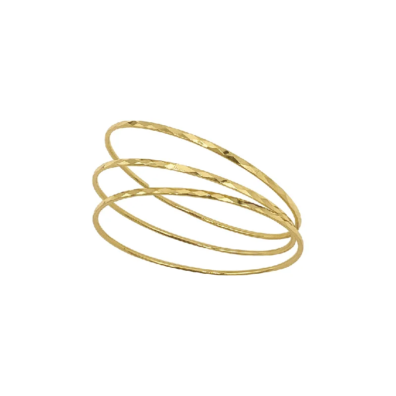 women's double-layer bracelets-14k Gold Plated Hammered 3mm Bangle Set