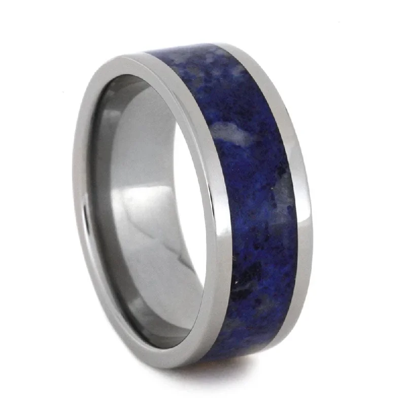 women's two-tone engagement rings-Lapis Lazuli Men's Wedding Band in Titanium