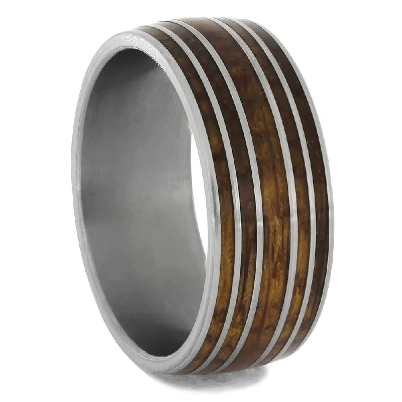 women's black diamond engagement rings-Men's Whiskey Barrel Wedding Band in Titanium