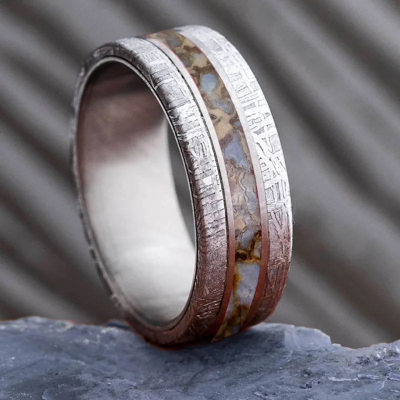 women's white gold engagement rings-Dinosaur Fossil & Meteorite Men's Wedding Band in Titanium