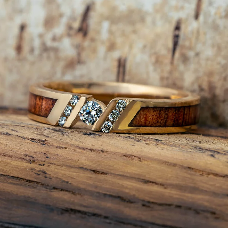 women's engraved engagement rings-Unique Diamond Ring With Koa Wood Inlays