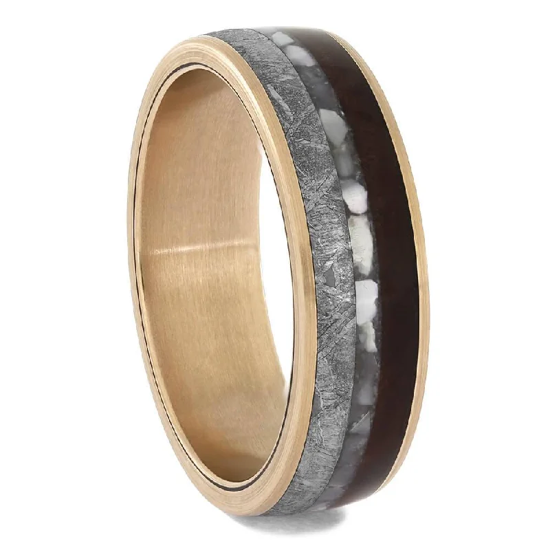 women's double halo engagement rings-Redwood, Meteorite, and Pearl Wedding Band for Men