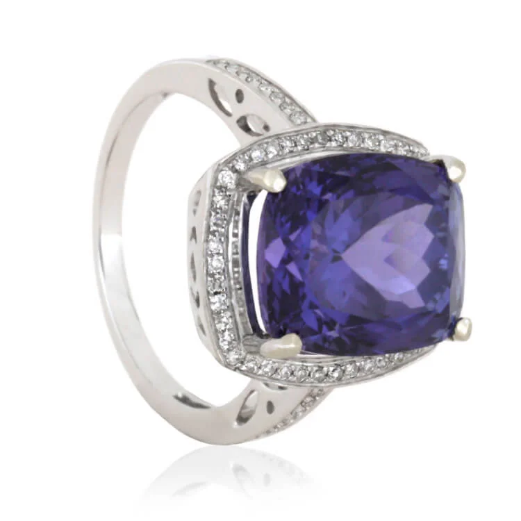 women's tension set engagement rings-Rare Violet-Blue Tanzanite Engagement Ring with Diamonds