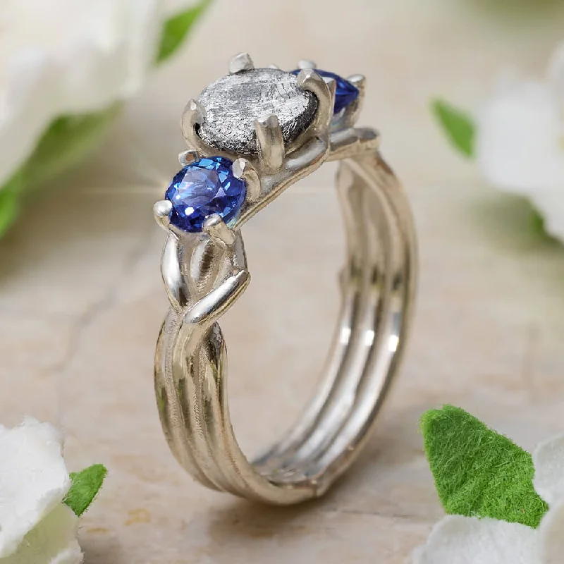 women's fashion engagement rings-Alternative Engagement Ring With Branch Design And Blue Sapphires