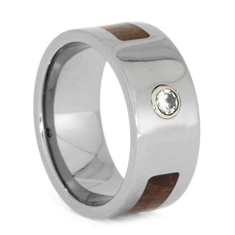 women's elegant engagement rings-Diamond Engagement Ring in Koa Wood, Wood Ring in Titanium