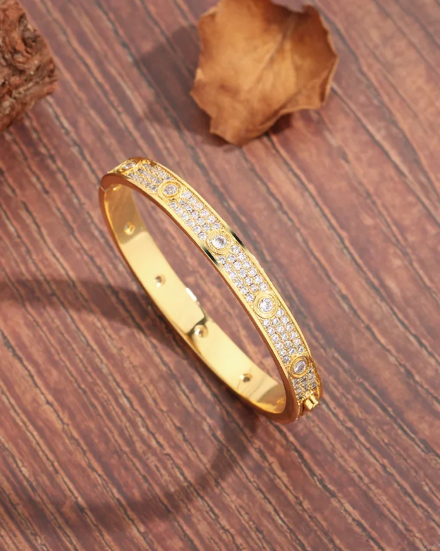 women's opal bracelets-Casual Modern Style Round Copper Plating Inlay Zircon 18k Gold Plated Bangle