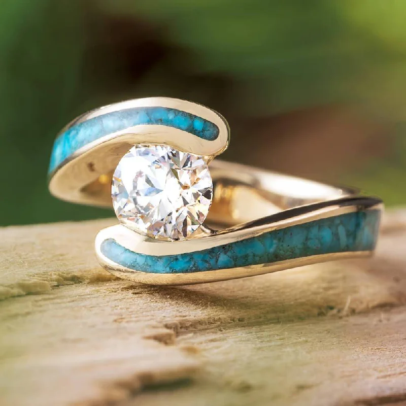 women's engraved rings-White Gold and Turquoise Engagement Ring