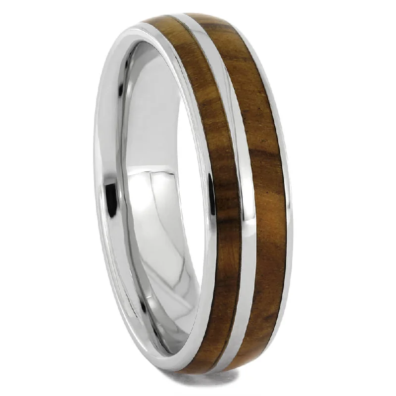 women's black diamond engagement rings-Platinum Wedding Band with Olive Wood Accents