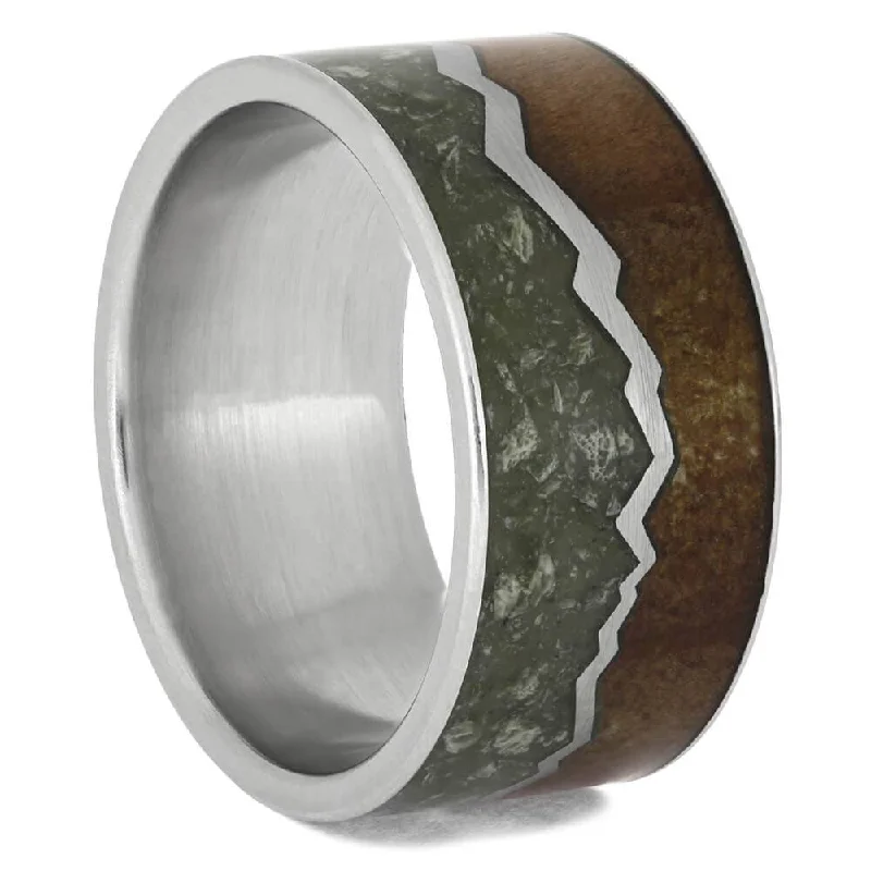 women's hand-carved engagement rings-Jade Wedding Band with Platinum Mountain Range Design