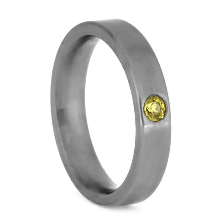 women's alternative engagement rings-Yellow Sapphire Wedding Band in Brushed Titanium