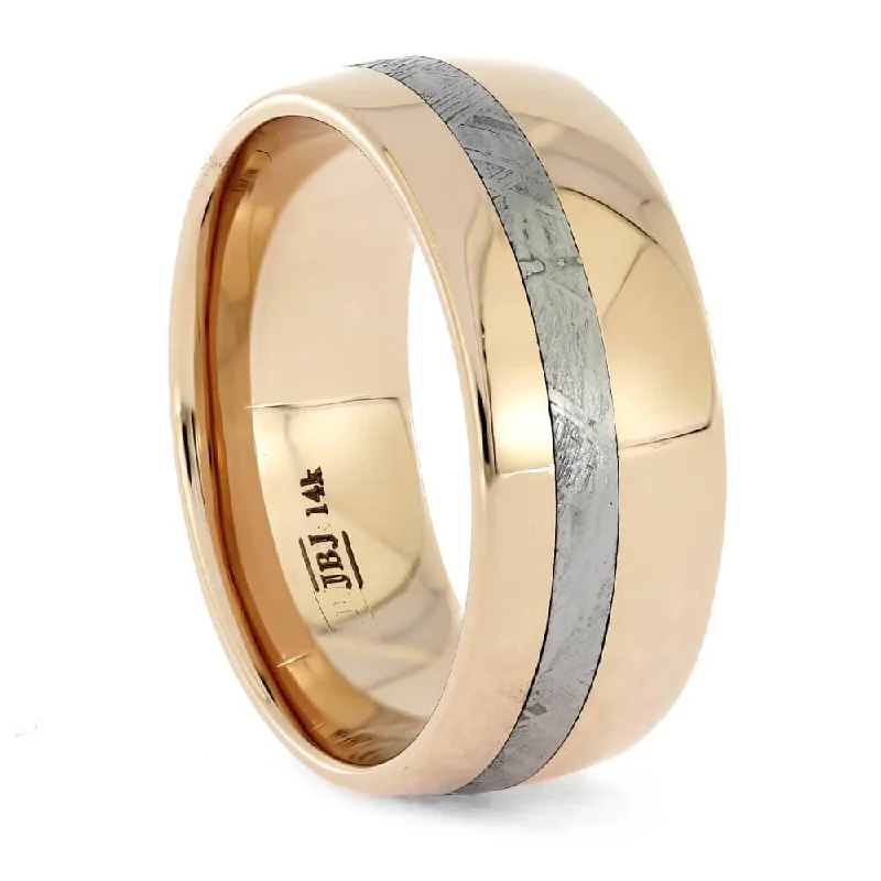 women's lab-grown diamond engagement rings-Gibeon Meteorite in Rose Gold Wedding Band