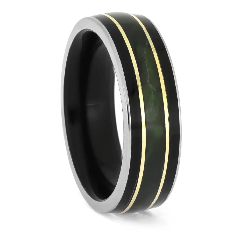 women's glamorous engagement rings-African Blackwood and Jade Wedding Band