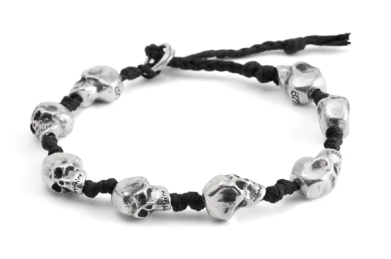 women's healing stone bracelets-#144 - Men’s bracelet Canvas Sterling Silver Skull black