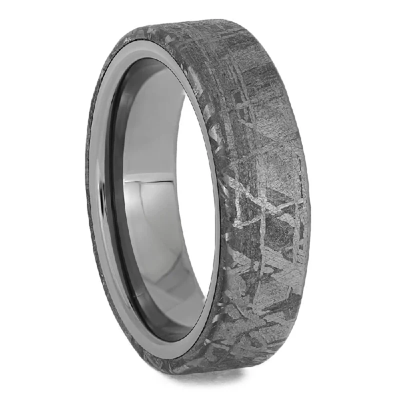 women's matching engagement rings-Titanium Wedding Band with Perfect Meteorite Overlay