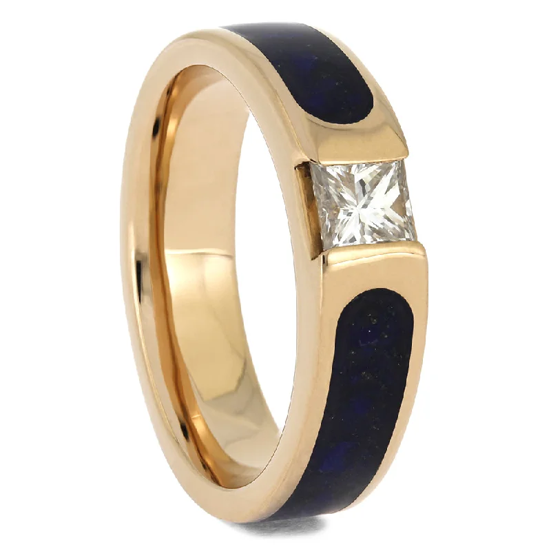 women's ethical engagement rings-Rose Gold Engagement Ring with Lapis Lazuli