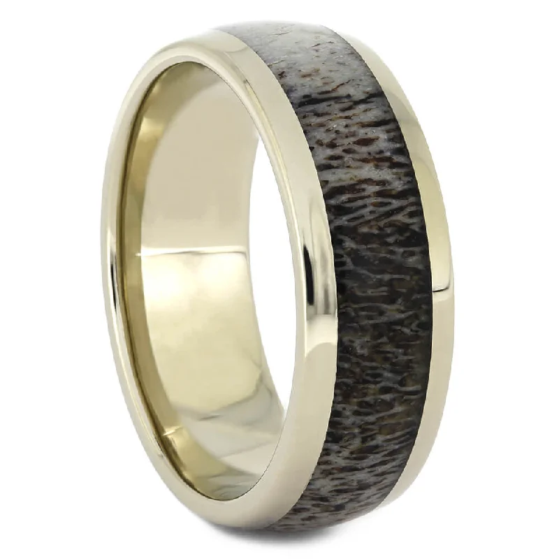 women's heirloom engagement rings-White Gold Deer Antler Wedding Band for Men