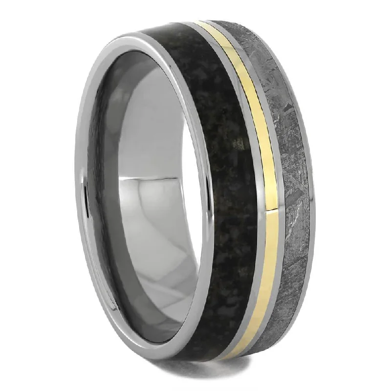 women's trendy engagement rings-Meteorite & Dinosaur Bone Wedding Band