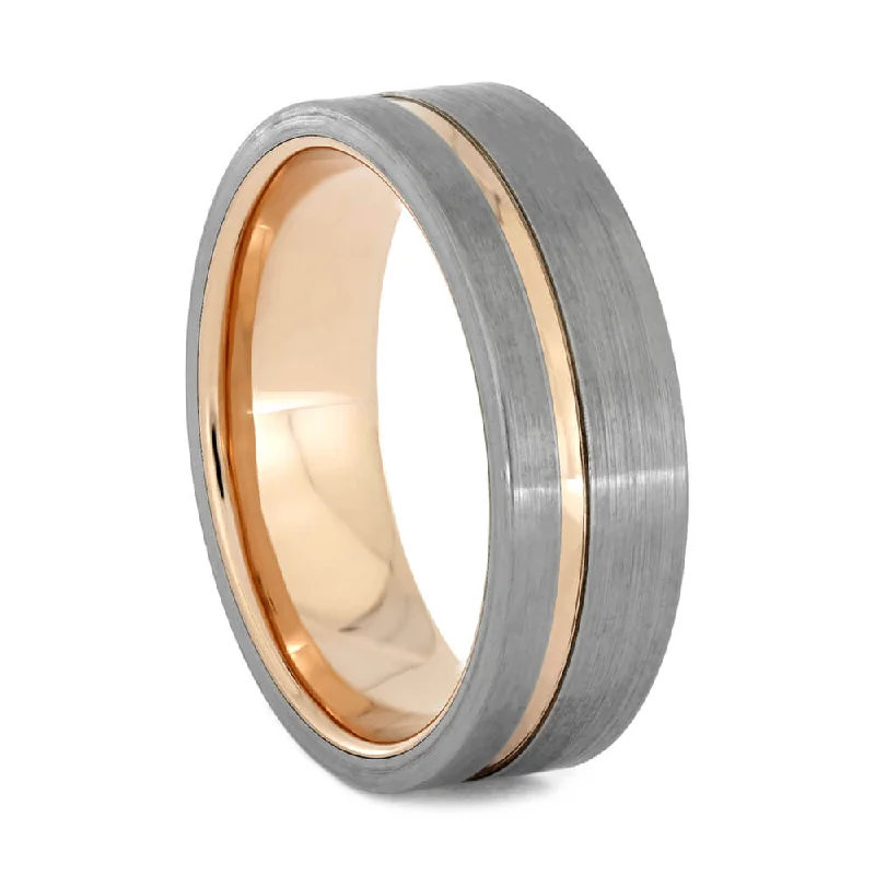 women's statement engagement rings-Rose Gold and Brushed Titanium Men's Wedding Band