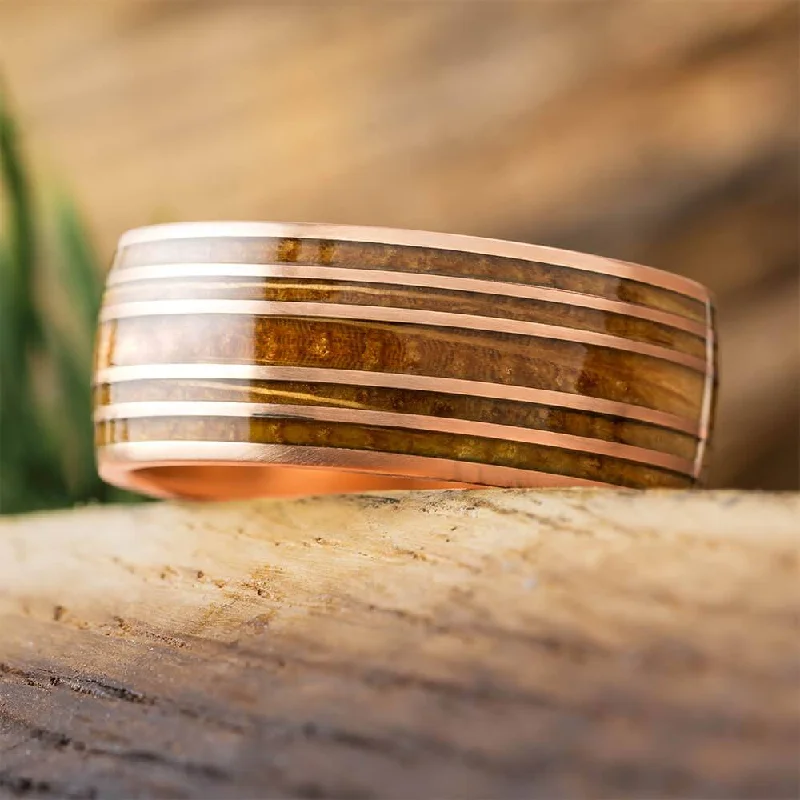 women's nature-inspired engagement rings-Men's Whiskey Barrel Wedding Band in Rose Gold