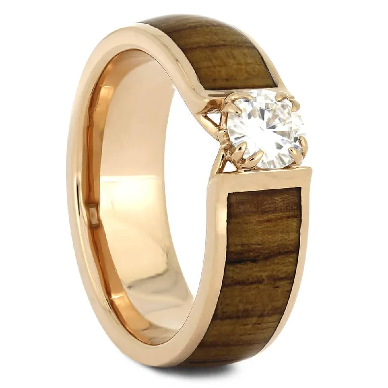 women's eternity engagement rings-Antler Prong Engagement Ring with Rosewood Inlay