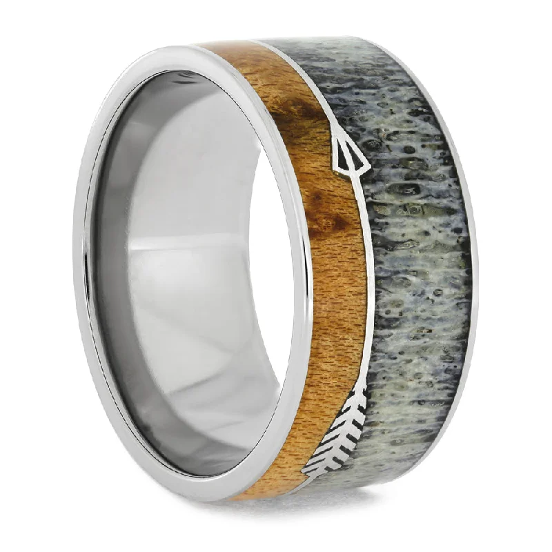 women's gold engagement rings-Arrow Men's Wedding Band with Antler and Maple Wood