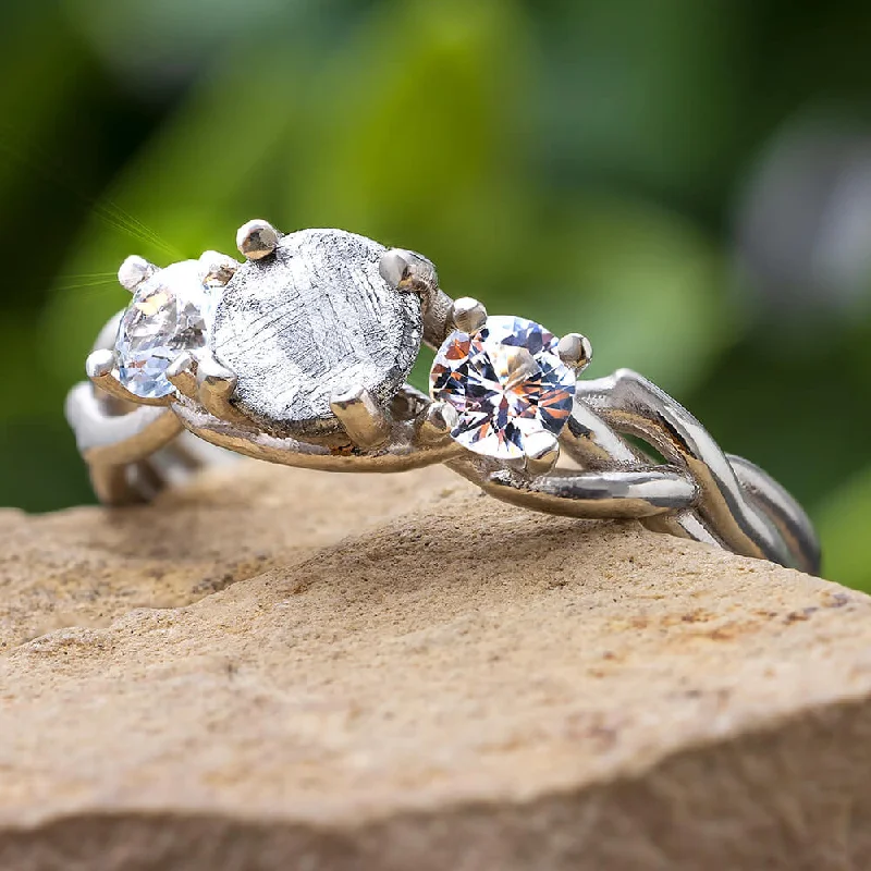 women's marquise engagement rings-Diamond & Meteorite Stone Engagement Ring