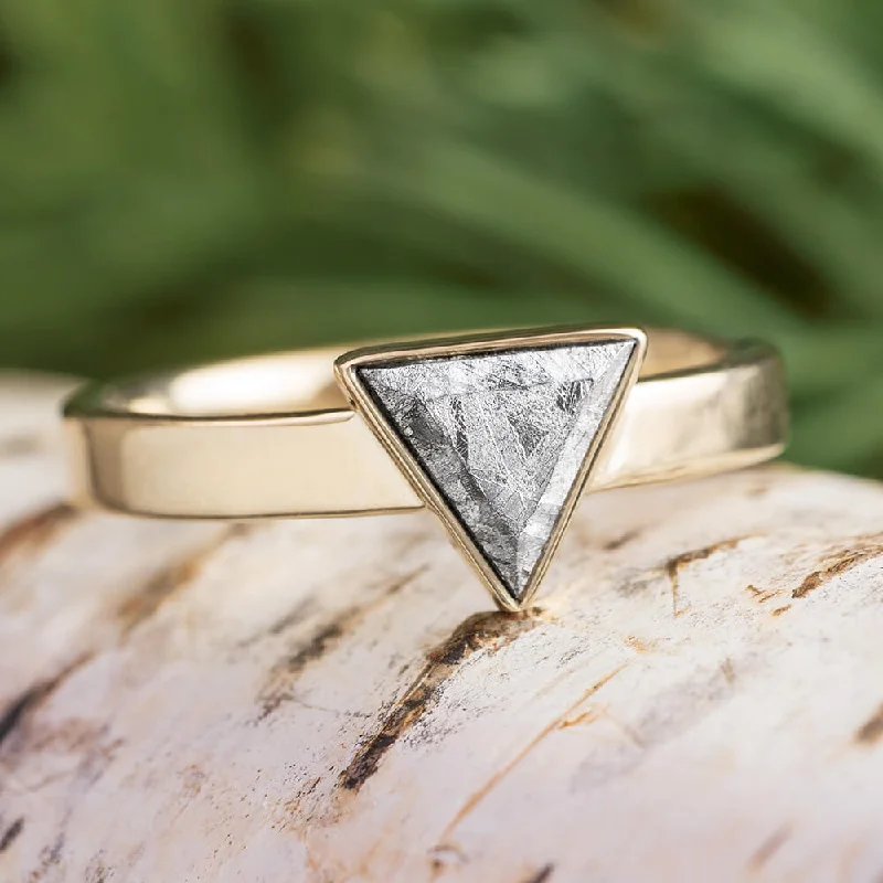 women's summer rings-Triangle-Cut Gibeon Meteorite Engagement Ring