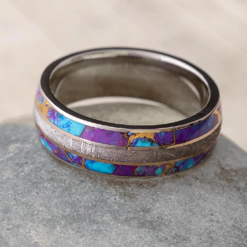 women's chic rings-Lava Mosaic Turquoise & Meteorite Ring In Titanium