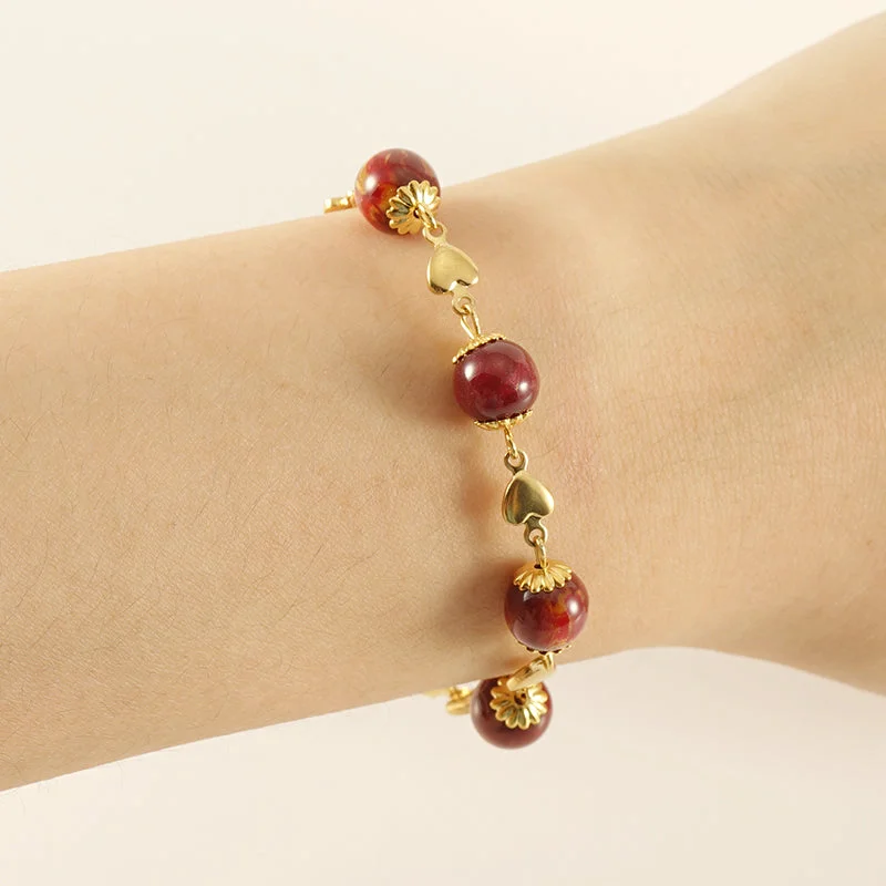 Amber Dark Red Five Beads