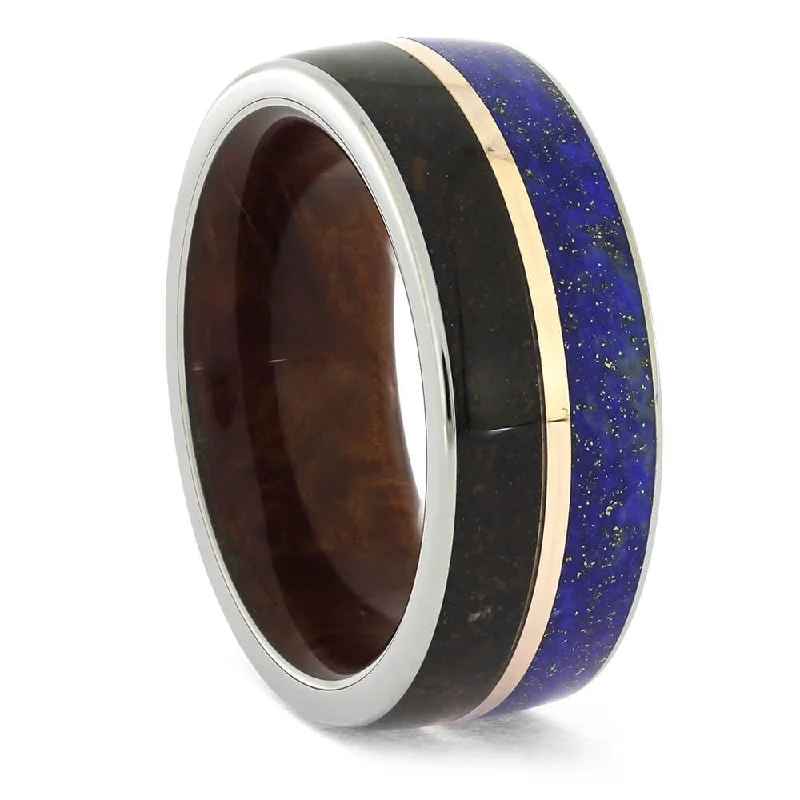 women's big engagement rings-Dinosaur Bone and Lapis Lazuli Wedding Band