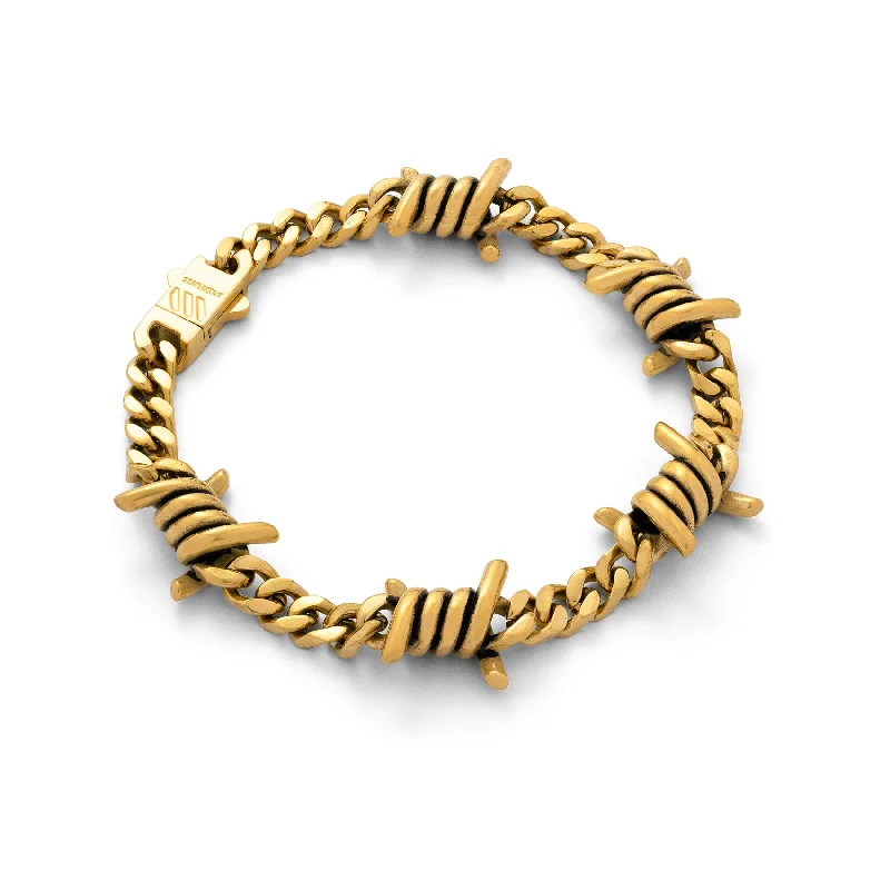 women's simple elegant bracelets-6mm Barbed Wire Cuban Bracelet (Gold)