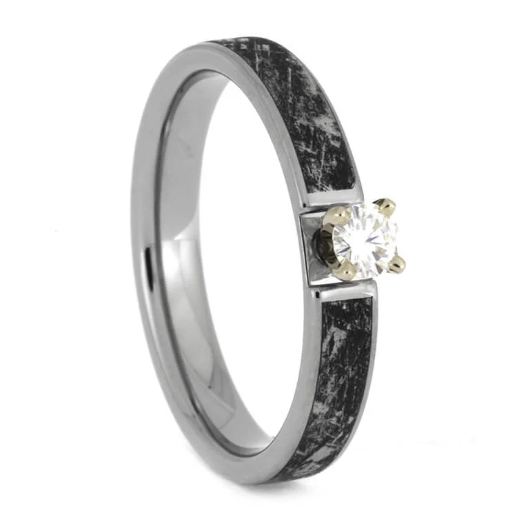 women's topaz engagement rings-Mimetic Meteorite Engagement Ring With Moissanite