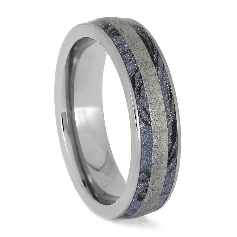 women's celestial engagement rings-Troilite-Free Meteorite and Mokume Gane Unisex Wedding Band