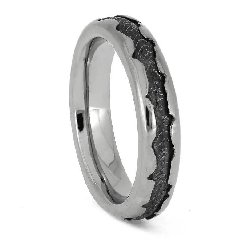 women's princess cut engagement rings-Gibeon Meteorite Wedding Band, Wavy Design Titanium Ring