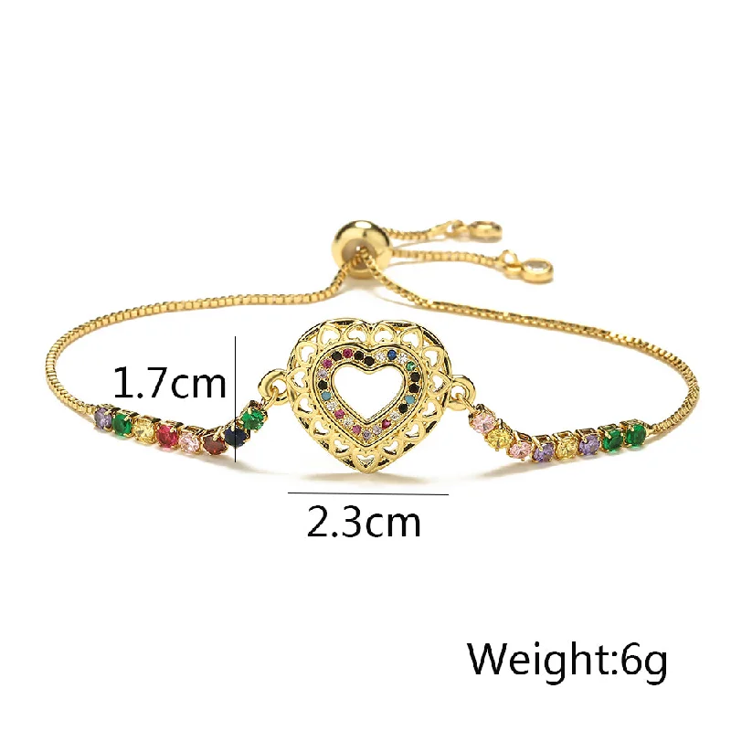 women's moon bracelets-Retro Heart Shape Copper Plating Hollow Out Zircon 18k Gold Plated Bracelets