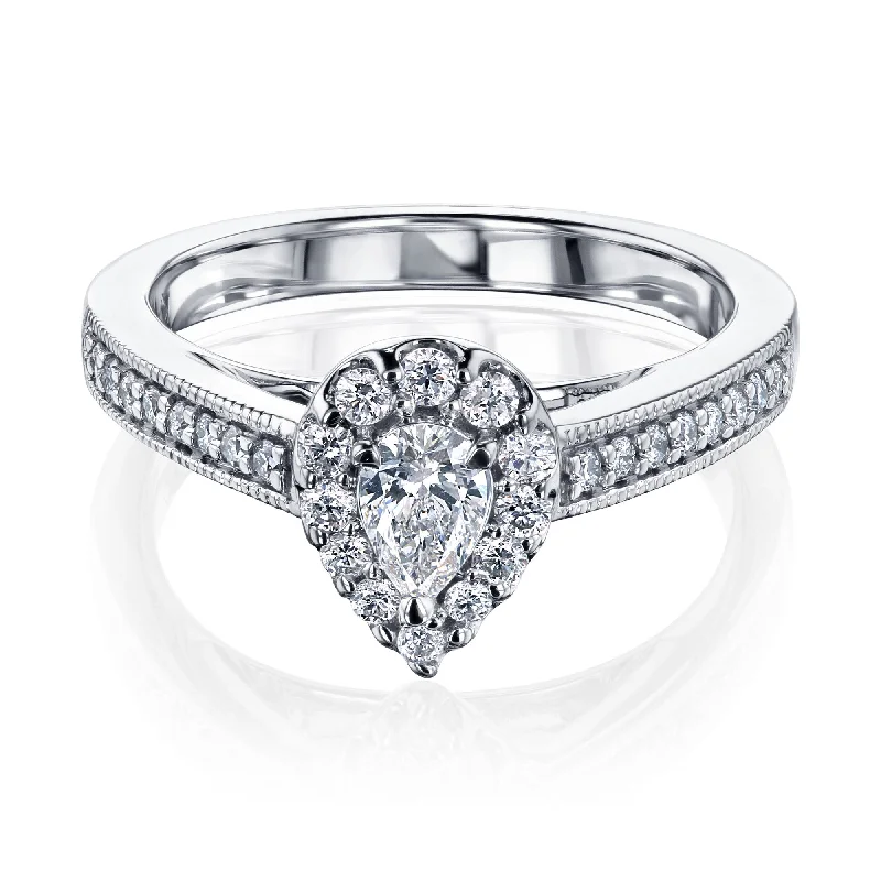 women's channel set engagement rings-The Pear Halo Diamond Ring