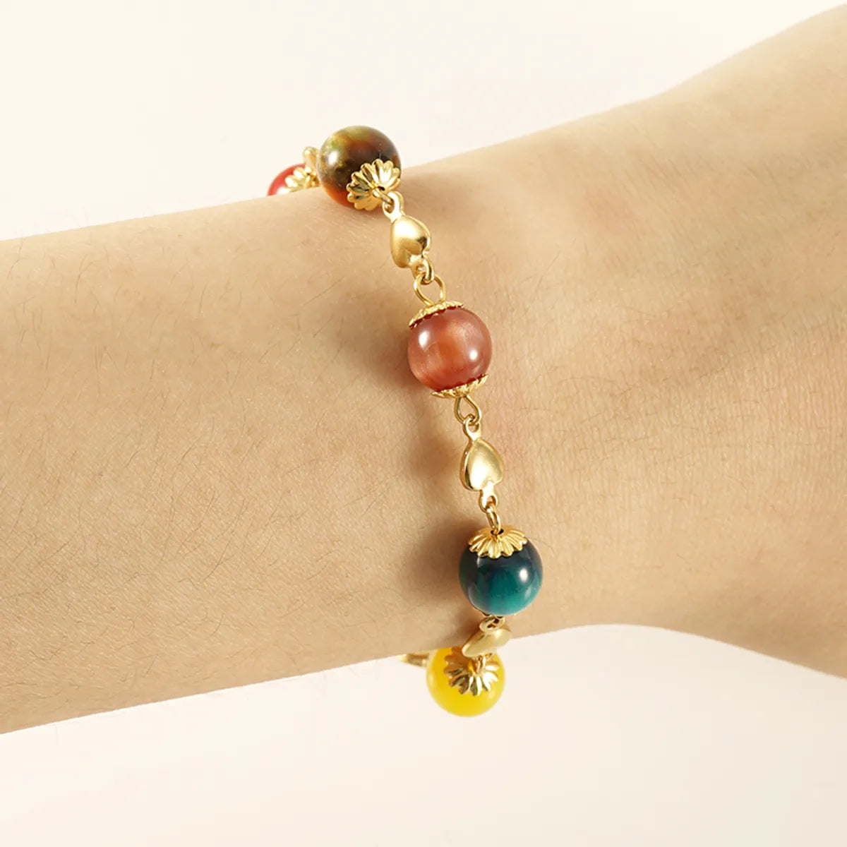 women's cross bracelets-Retro Round Stainless Steel Beaded 18k Gold Plated Bracelets