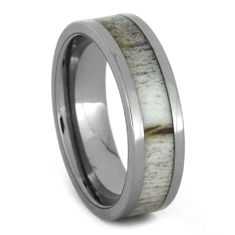 women's boho engagement rings-Titanium Unisex Wedding Band with Antler Inlay