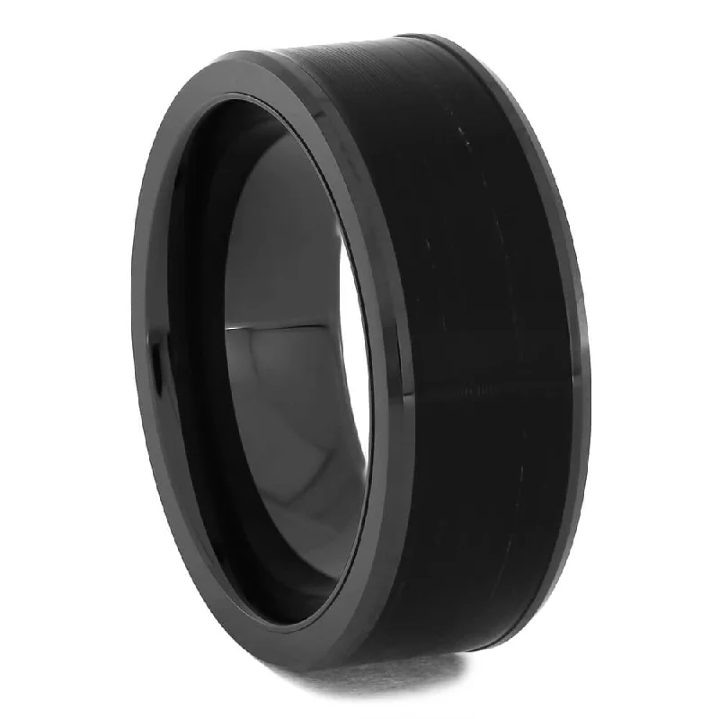 women's floral engagement rings-Vinyl Record Wedding Band in Black Ceramic