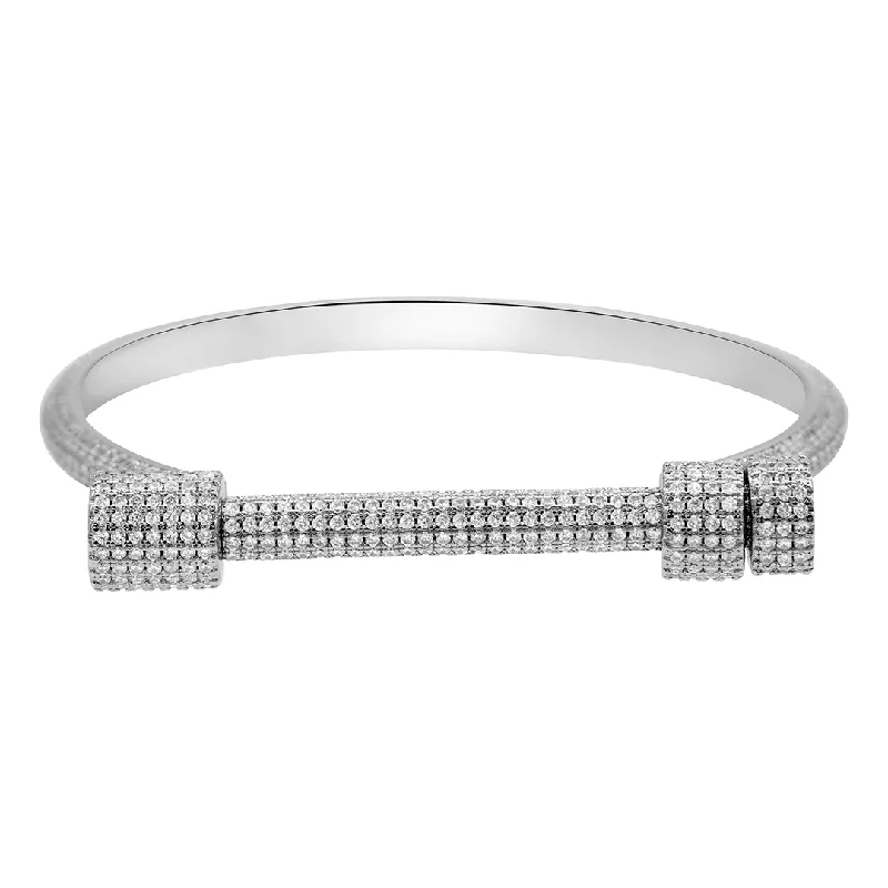 women's eco-friendly bracelets-Rhodium Plated Crystal Screw Cuff Bracelet