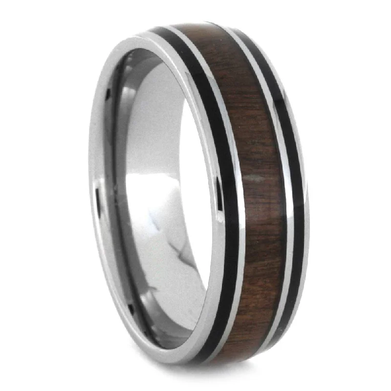 women's gothic engagement rings-Men's Wedding Band With Wood Black Pinstripes